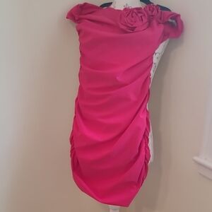 Zara Fuchsia Off-Shoulder Dress with Floral Detail